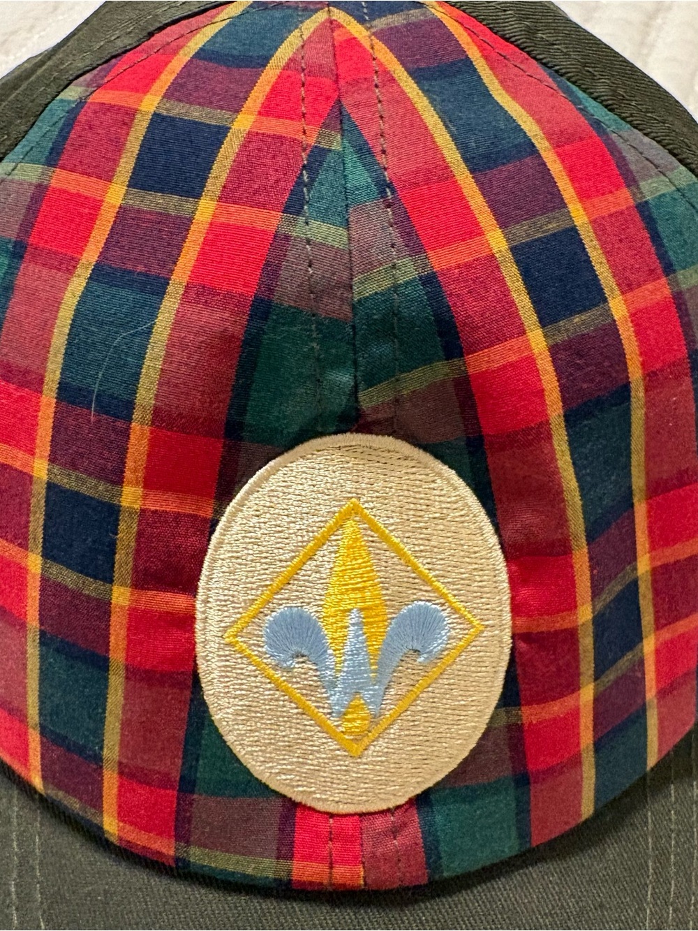 Boy Scouts BSA Webelos Uniform Cap Olive Plaid MD/LG Scout Hat Cotton Polyester